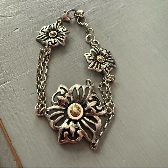 Brighton Double Strand Flower Silver Tone Bracelet - Picture 1 of 8